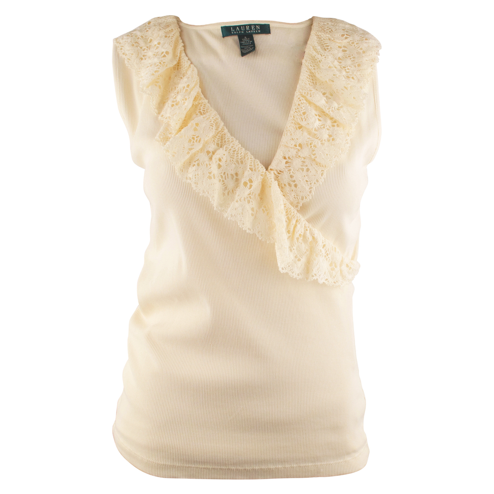 NWT Ralph Lauren Women's Petite Faux Wrap Lace Tank Top Shirt NT PL $79.5